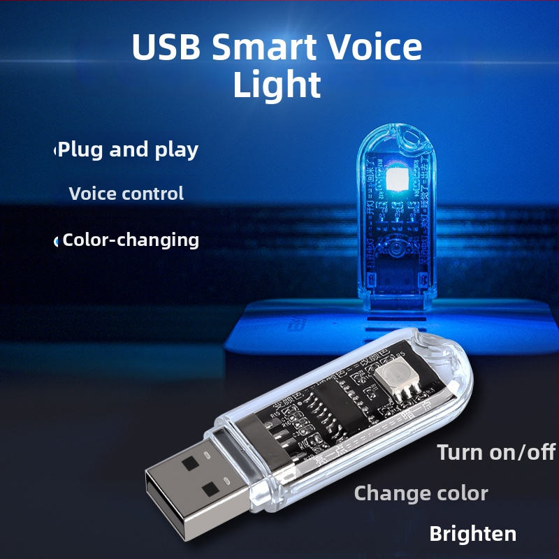 Lampă de noapte cu control vocal USB, iluminare LED, carcasă din plastic transparent, alimentare USB
