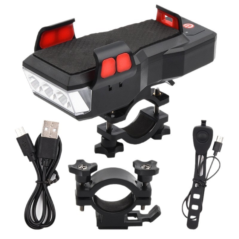 Lumină frontală pentru bicicletă cu 3 LED și suport pentru telefon — Brand Red Light Fox / Chiguangfox, Personalizare disponibilă, Brand privat autorizat