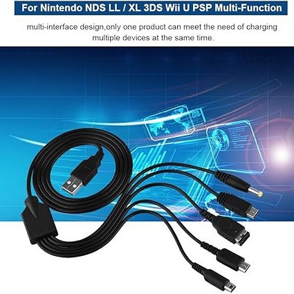 USB punjački kabel pet u jedan za 3DS, NDS Lite, SP, Wii U i PSP | ABS materijal, model WL-002, moguć ispis logotipa, prilagodba prema crtežima.
