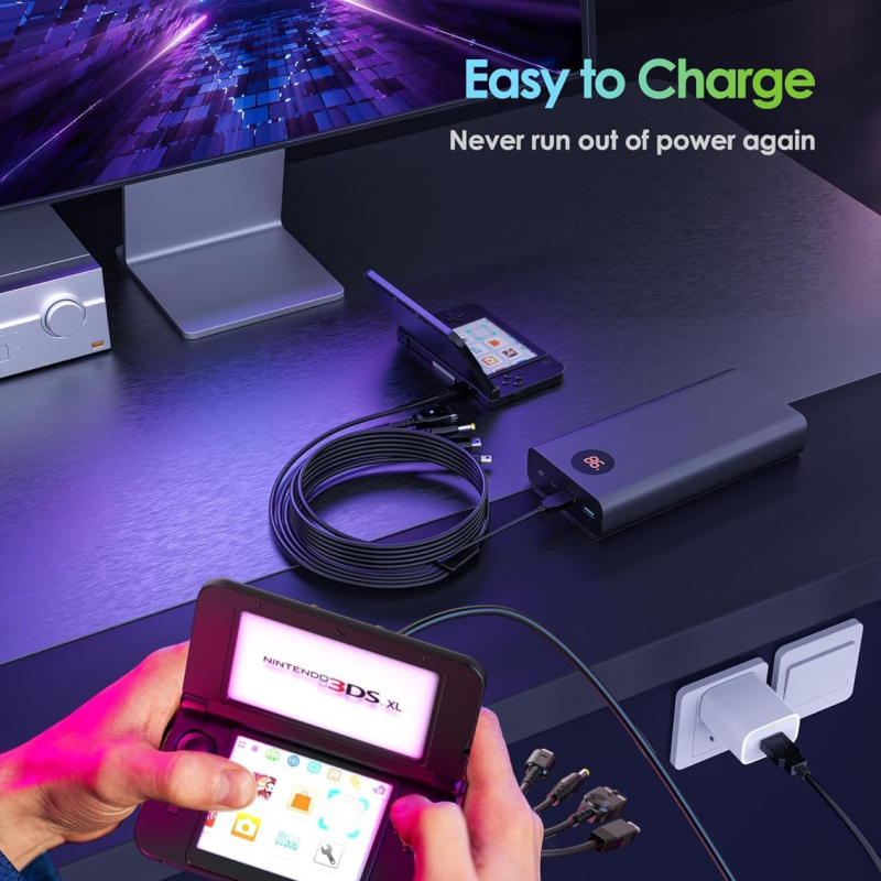 USB punjački kabel pet u jedan za 3DS, NDS Lite, SP, Wii U i PSP | ABS materijal, model WL-002, moguć ispis logotipa, prilagodba prema crtežima.