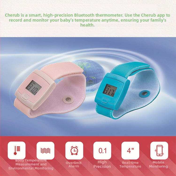 Inteligentný Bluetooth teplomer s varovným signálom pri vysokej teplote a predĺženým zápästným remienkom, kompatibilný s Android/iOS, 210 mAh batéria, dosah 15-50 m