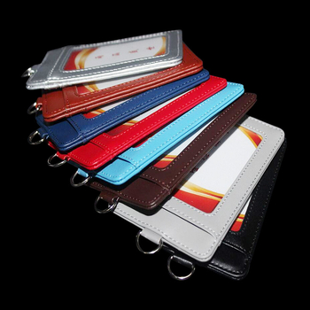 Portcard din piele cu 3 compartimente, lanier cu fermoar pentru tragere ușoară, stil business/unisex