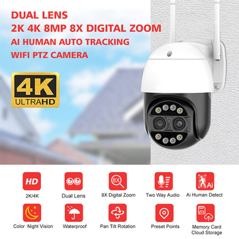 Cameră dome WiFi cu 8x zoom, CMOS 2560×1440, obiectiv 2.8–12 mm, pentru interior și exterior