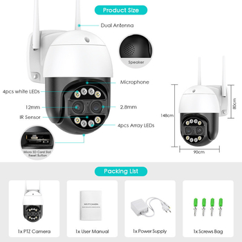 Cameră dome WiFi cu 8x zoom, CMOS 2560×1440, obiectiv 2.8–12 mm, pentru interior și exterior