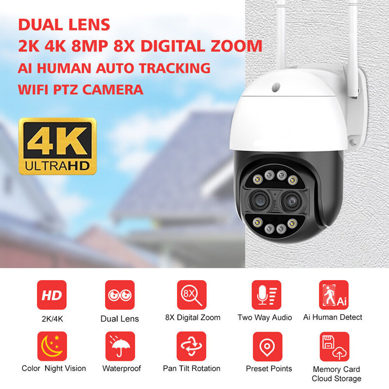 Cameră dome WiFi cu 8x zoom, CMOS 2560×1440, obiectiv 2.8–12 mm, pentru interior și exterior