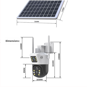 Inteligentná kamera na dohľad s dvojitou objektívou, solárne napájanie, verzia 4G, 4MP+4MP, nočné videnie