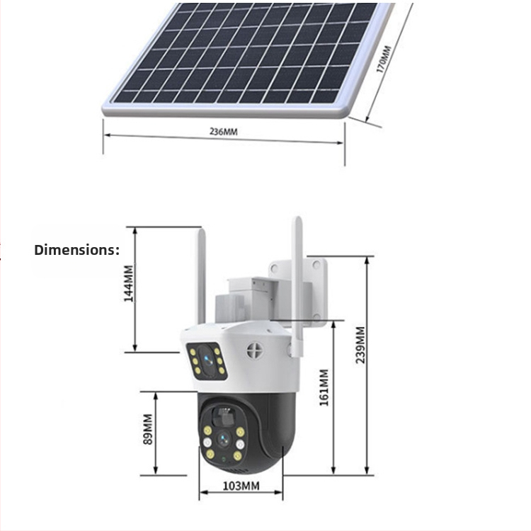 Inteligentná kamera na dohľad s dvojitou objektívou, solárne napájanie, verzia 4G, 4MP+4MP, nočné videnie