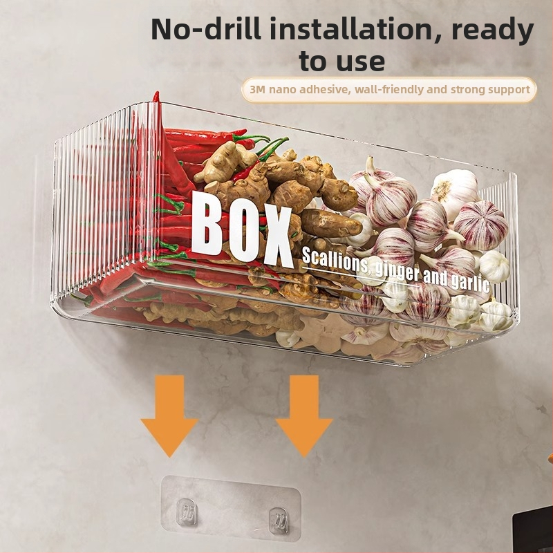 Nástenný kuchynský úložný regál na skladovanie zeleniny — plast MM-WM-150, jednoúrovňový, nosnosť 20, bez vŕtania