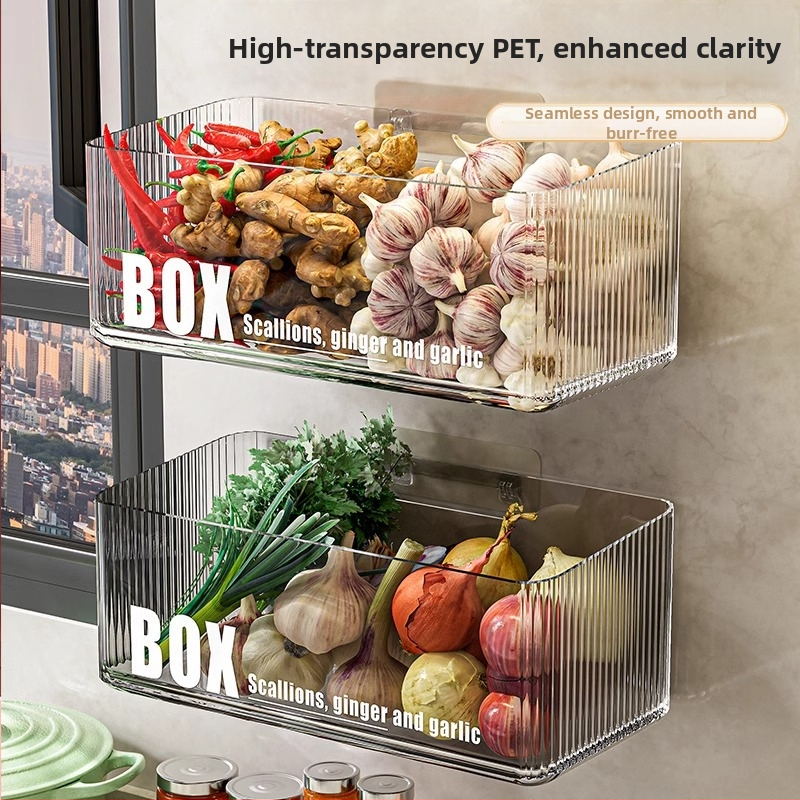 Nástenný kuchynský úložný regál na skladovanie zeleniny — plast MM-WM-150, jednoúrovňový, nosnosť 20, bez vŕtania