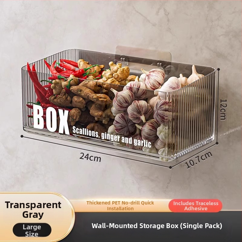 Nástenný kuchynský úložný regál na skladovanie zeleniny — plast MM-WM-150, jednoúrovňový, nosnosť 20, bez vŕtania