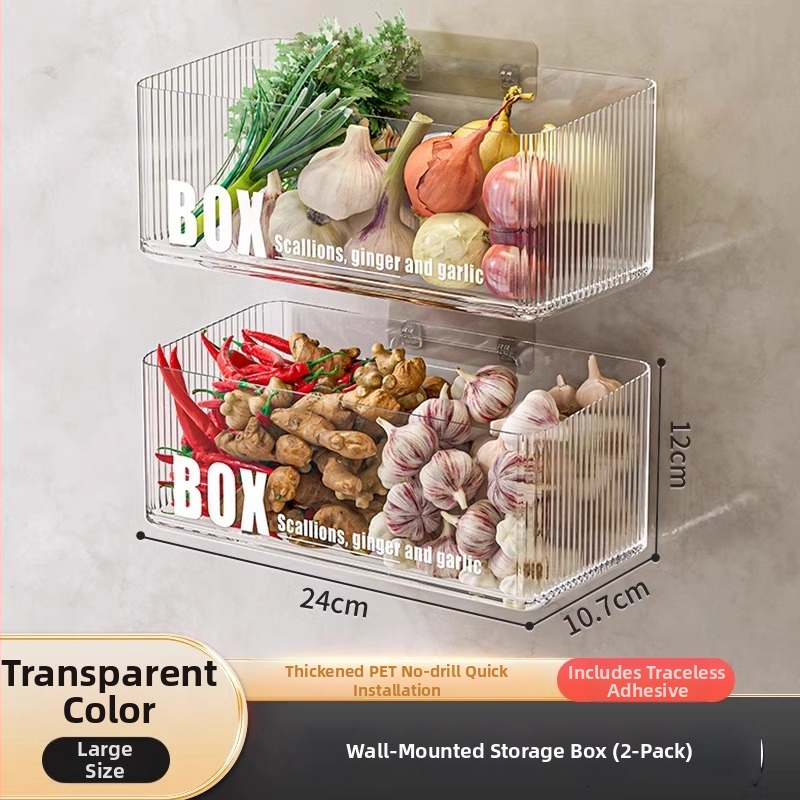 Nástenný kuchynský úložný regál na skladovanie zeleniny — plast MM-WM-150, jednoúrovňový, nosnosť 20, bez vŕtania