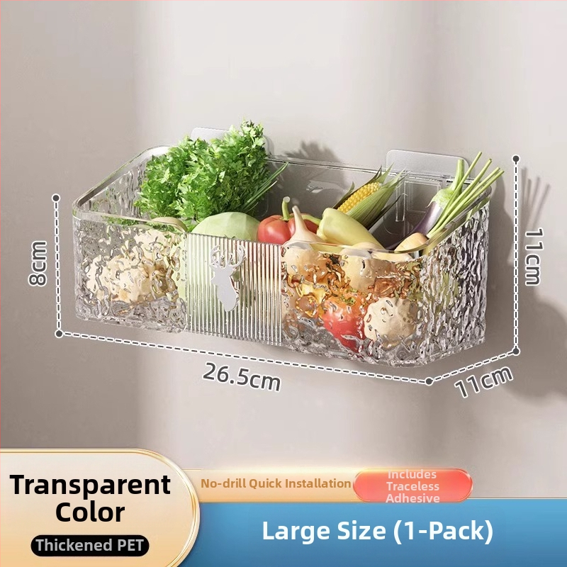 Nástenný kuchynský úložný regál na skladovanie zeleniny — plast MM-WM-150, jednoúrovňový, nosnosť 20, bez vŕtania