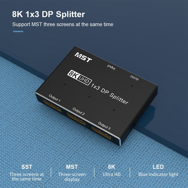DP 1x3 prekidač zaslona PC/TV — 8K60Hz video/audio pretvarač (Model T0107)