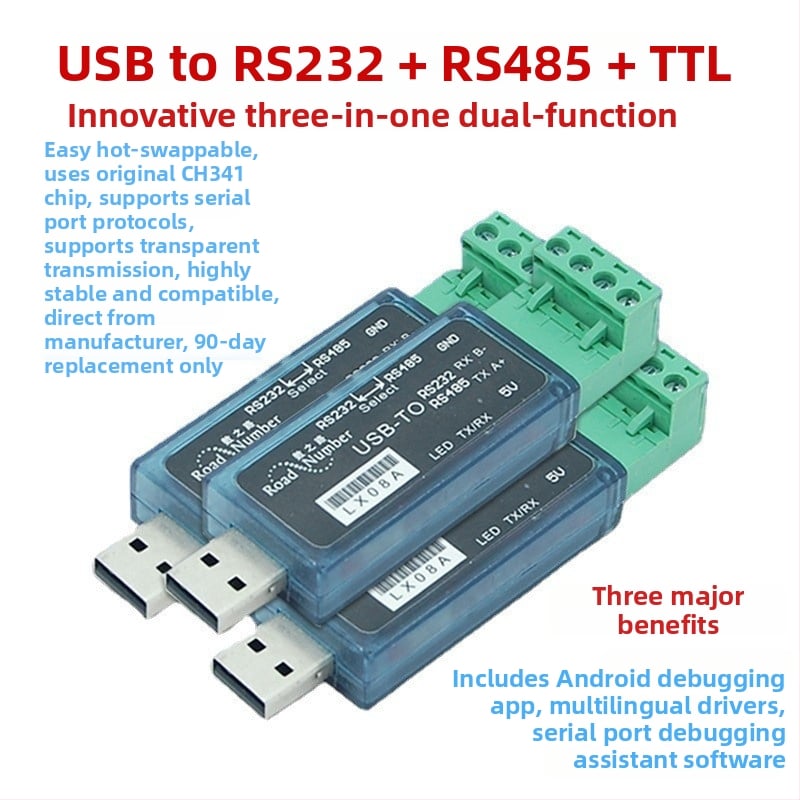 3-u-1 USB konverter RS232/485/TTL, LX08A, dvostrani prijenos, kompatibilan s Windows/Linux/Android