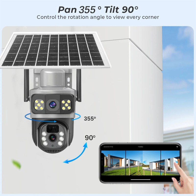 4G solarna kamera za nadzor, IP kamera u bojama s dvostrukim objektivom, infracrvena, IP66