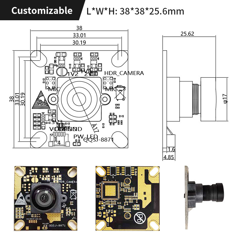 Μονάδα κάμερας USB με αισθητήρα 8MP IMX415, 4K30 βίντεο, σταθερή εστία, ενσωματωμένο μικρόφωνο