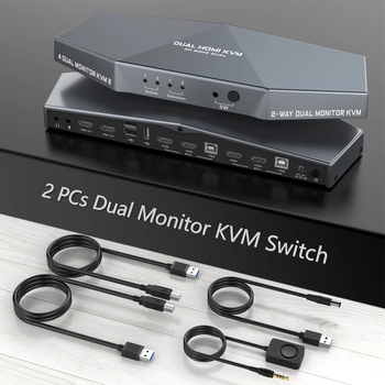 KVM διακόπτης — HDMI διπλό διακόπτης, 4K60Hz πολλαπλών οθονών προβολή, έξοδος ήχου, έλεγχος πληκτρολογίου και ποντικιού (HDMI, 4K60Hz, πολλαπλών οθονών, ήχος)