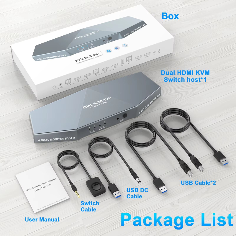 KVM διακόπτης — HDMI διπλό διακόπτης, 4K60Hz πολλαπλών οθονών προβολή, έξοδος ήχου, έλεγχος πληκτρολογίου και ποντικιού (HDMI, 4K60Hz, πολλαπλών οθονών, ήχος)