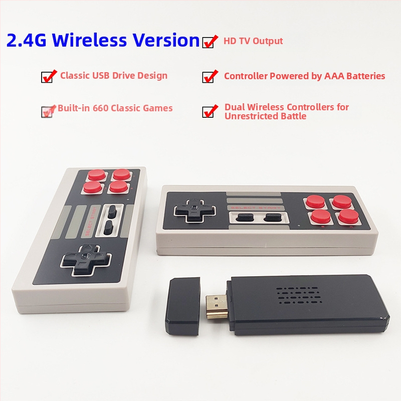 8-bitová mini HDMI televízna herná konzola U-03 s 660 NES hrami, bezdrôtové 2.4 GHz pre dvoch hráčov, 256 MB pamäte