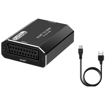SCART σε HDMI μετατροπέας HA-310A, 1080p/60Hz, για παλιές κονσόλες παιχνιδιών και DVD players, τροφοδοσία USB, περιλαμβάνει μετατροπέα, USB καλώδιο τροφοδοσίας και εγχειρίδιο