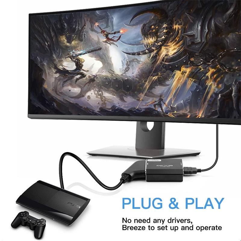 SCART σε HDMI μετατροπέας HA-310A, 1080p/60Hz, για παλιές κονσόλες παιχνιδιών και DVD players, τροφοδοσία USB, περιλαμβάνει μετατροπέα, USB καλώδιο τροφοδοσίας και εγχειρίδιο