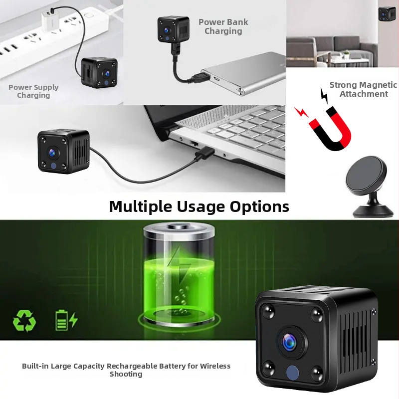 X6 Безжична домашна охранителна камера с нощно виждане (Wi‑Fi; TF карта; ABS корпус; 1–3 часа живот на батерията)