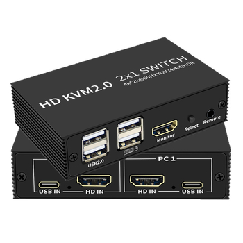 HDMI USB KVM prekidač, 2 ulaza/1 izlaz, 4K (3840×2160), vanjsko prebacivanje tipkom, kabel duljine 1,2 m, kompatibilan s Windows 7