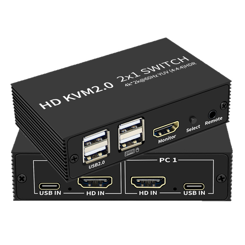 HDMI USB KVM prekidač, 2 ulaza/1 izlaz, 4K (3840×2160), vanjsko prebacivanje tipkom, kabel duljine 1,2 m, kompatibilan s Windows 7