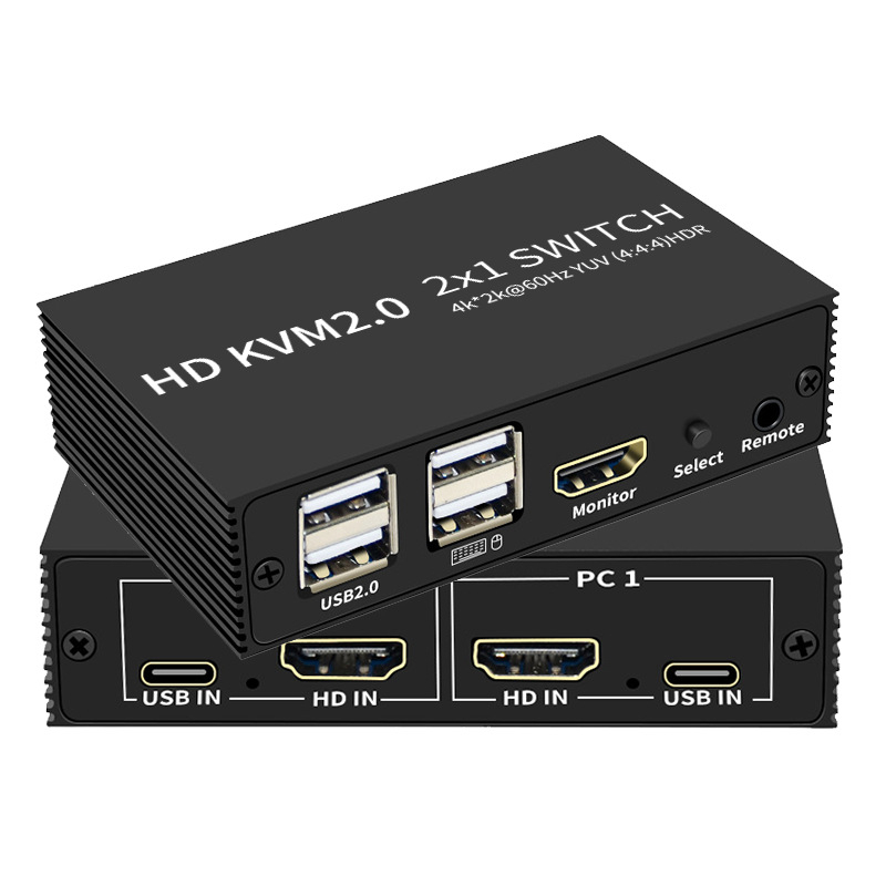 HDMI USB KVM prekidač, 2 ulaza/1 izlaz, 4K (3840×2160), vanjsko prebacivanje tipkom, kabel duljine 1,2 m, kompatibilan s Windows 7