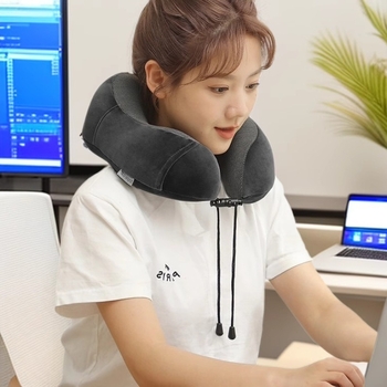 Pernă de gât din spumă cu memorie, formă U pentru călătorii - Țesătură Crystal Velvet, Potrivire universală, Greutate sub 0.5 kg