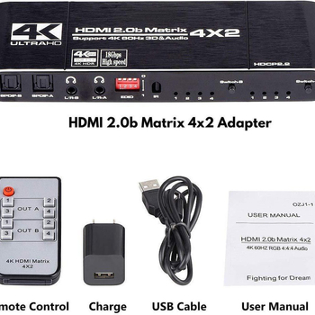 ORIGHT HDMI 2.0 matrica sa switchom 4x2 s razdvajanjem zvuka, HDCP2.2, 4K60Hz