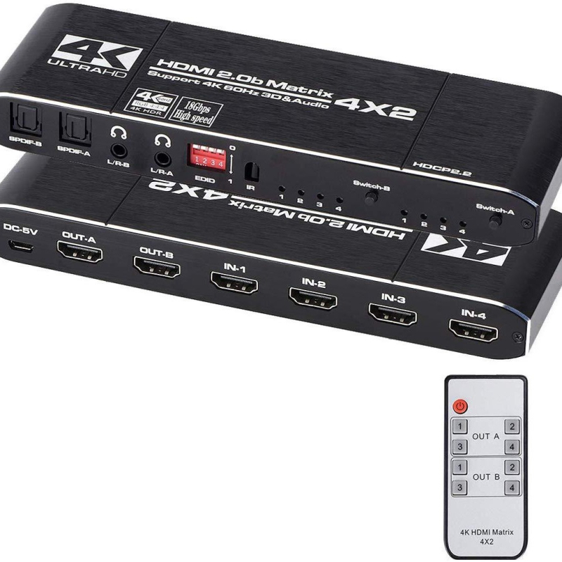 ORIGHT HDMI 2.0 matrica sa switchom 4x2 s razdvajanjem zvuka, HDCP2.2, 4K60Hz