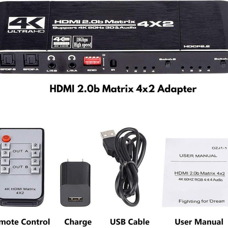 ORIGHT HDMI 2.0 matrica sa switchom 4x2 s razdvajanjem zvuka, HDCP2.2, 4K60Hz