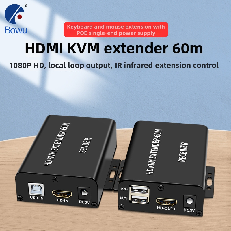 HDMI extender 60 m s USB KVM, myšou a klávesnicou, PoE jednosmerné napájanie, 1080P@60Hz