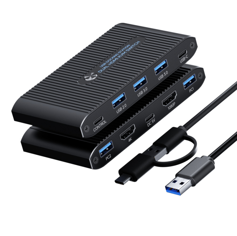 HDMI KVM διακόπτης με docking station, 2 είσοδοι, 6 έξοδοι, διπλό βίντεο