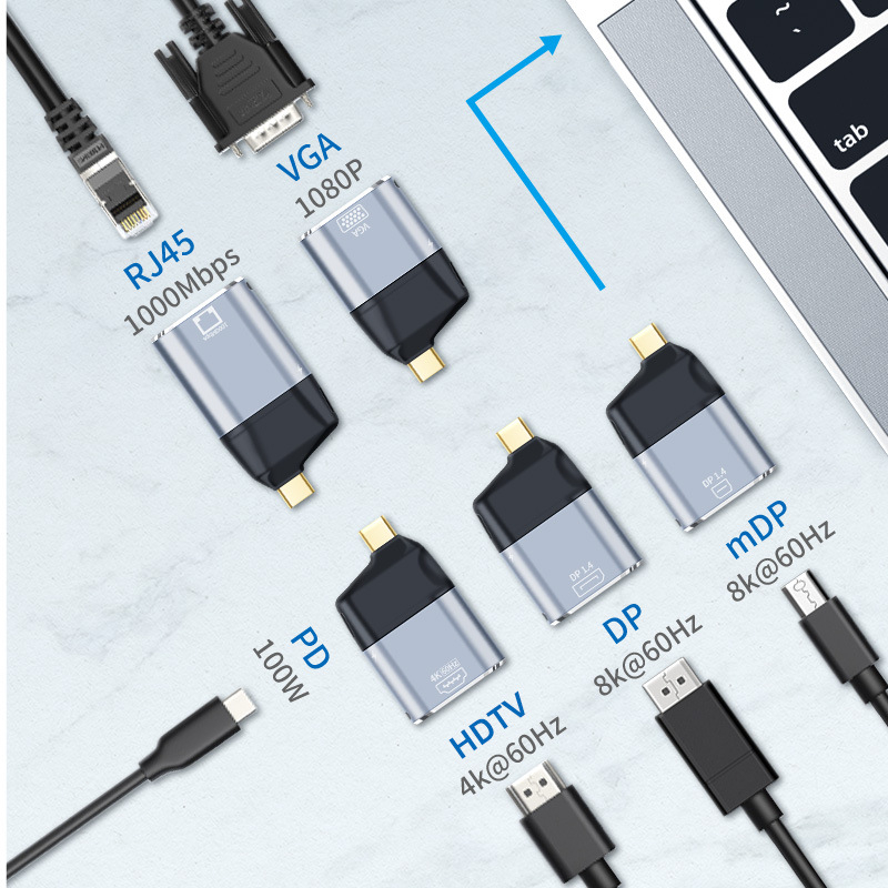 Type-C HDTV/VGA Gigabit RJ45 video adapter, 4K60Hz, druga generacija konverzijske glave