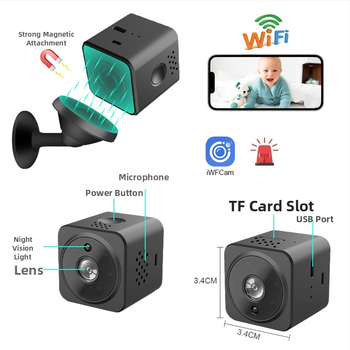 AS02 Безжична WiFi мини камера за детегледачка/бебе, домашно наблюдение, двупосочно аудио, MicroSD запис