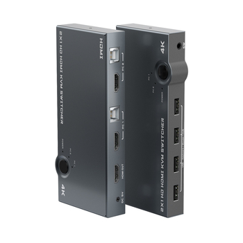 KVM HDMI prekidač, 2 ulaza, 1 izlaz, 1080p, USB hub, metalno kućište