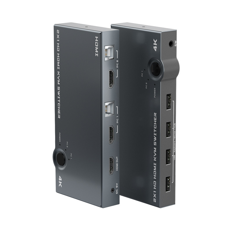 KVM HDMI prekidač, 2 ulaza, 1 izlaz, 1080p, USB hub, metalno kućište