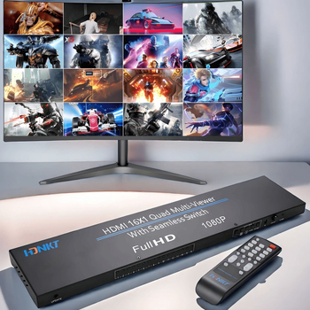 HDMI comutator-distribuitor NK-816, 16x1 intrări într-o ieșire, rezoluție 720p/1080p, gestionare alimentare, pentru divizare ecran și monitorizare securitate