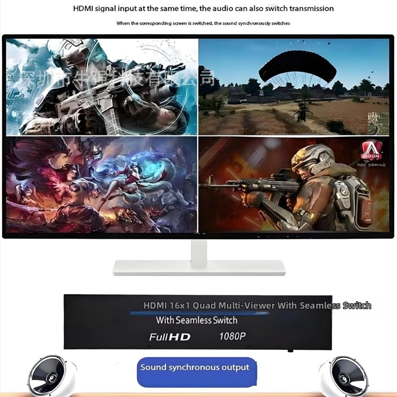 HDMI comutator-distribuitor NK-816, 16x1 intrări într-o ieșire, rezoluție 720p/1080p, gestionare alimentare, pentru divizare ecran și monitorizare securitate