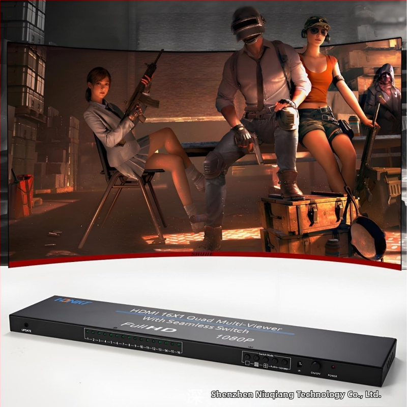 HDMI comutator-distribuitor NK-816, 16x1 intrări într-o ieșire, rezoluție 720p/1080p, gestionare alimentare, pentru divizare ecran și monitorizare securitate