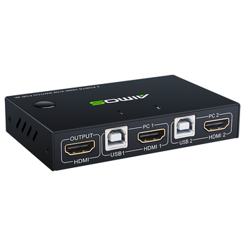 AIMOS AM-KVM201 HDMI KVM prekidač, 2-portni, HDMI 2-in 1-out, dijeljenje miša, tipkovnice i USB pisača