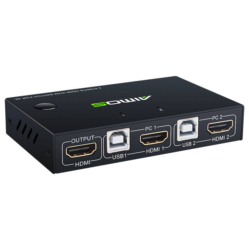 AIMOS AM-KVM201 HDMI KVM prekidač, 2-portni, HDMI 2-in 1-out, dijeljenje miša, tipkovnice i USB pisača