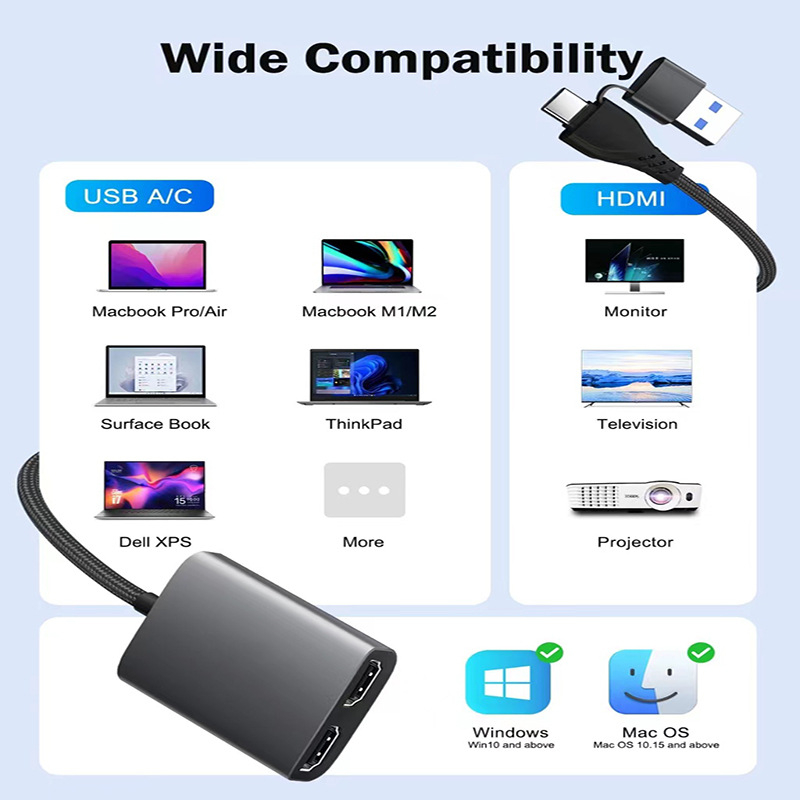 HD10 USB-C HDMI docking stanica, rezolucija 1920x1080, kabel duljine 50 cm, pretvarač signala, izdanje 2023