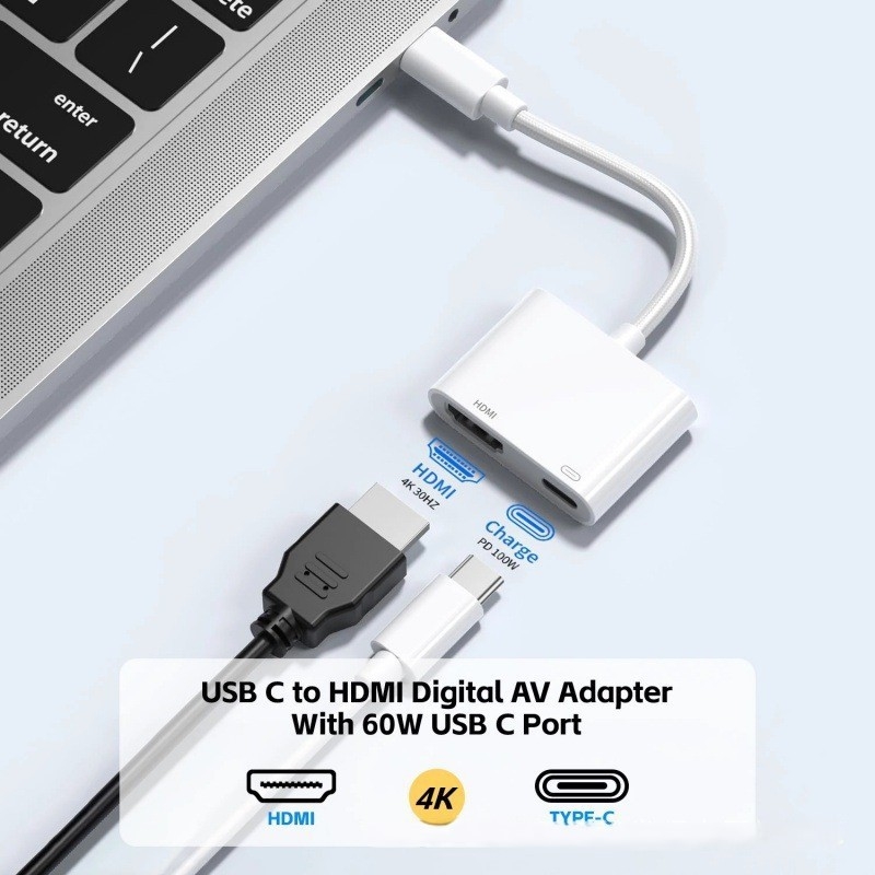 Type-C 2-u-1 docking stanica za notebook s HDMI izlazom 4K, podrška napajanju, kabel 0.1 m