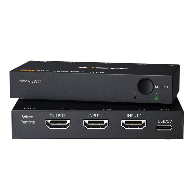 HDMI prekidač sw21, 8K60Hz, 2 ulaza/1 izlaz, KVM prekidač, duljina kabela 1,5 m