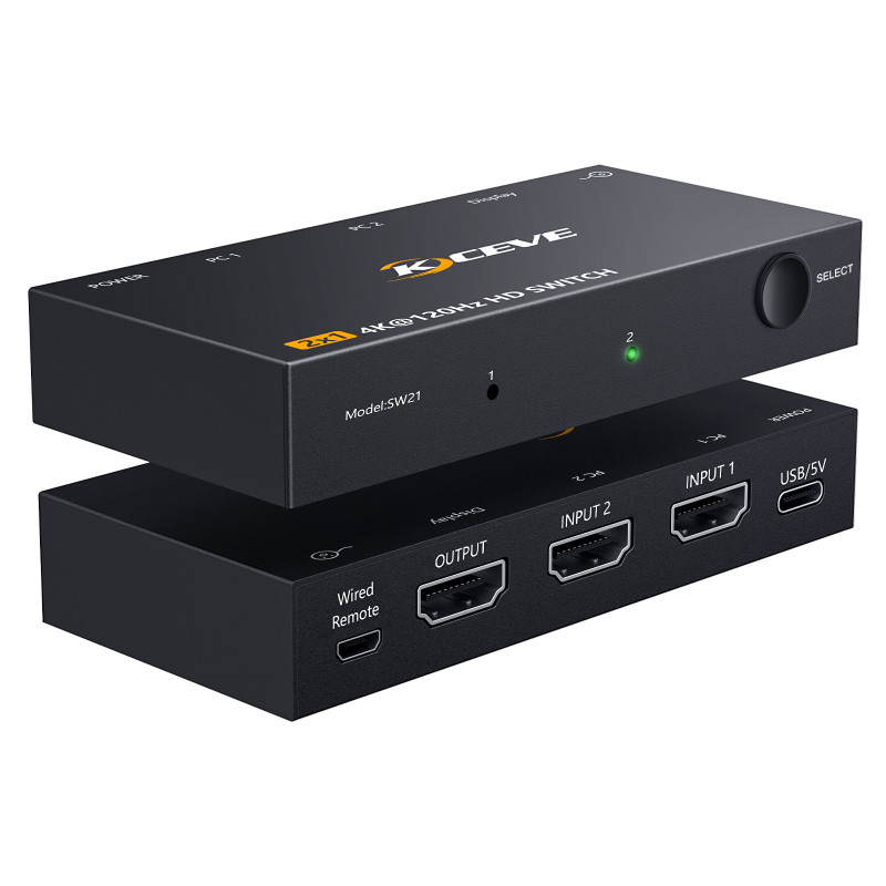 HDMI prekidač sw21, 8K60Hz, 2 ulaza/1 izlaz, KVM prekidač, duljina kabela 1,5 m