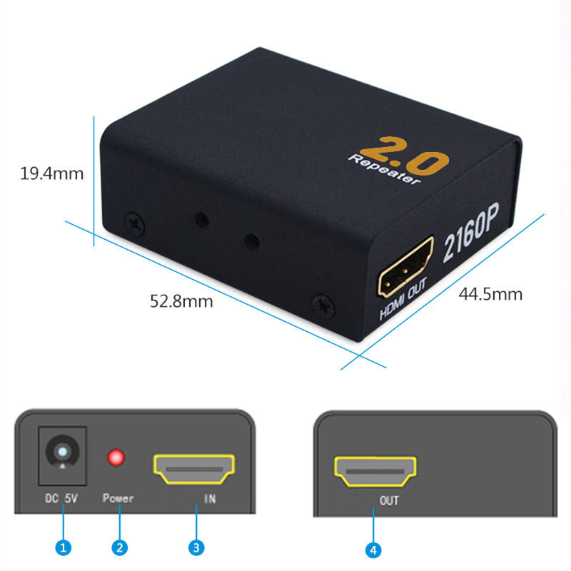 HDMI 2.0 Repeater, amplificator de semnal 4K, KYHDE01 mini extensor cu gestionare a energiei