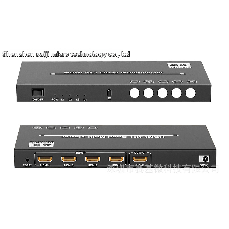 HDMI 4x1 prepínač/rozdelenie – Saji MQV-13401, 4K30Hz, diaľkové ovládanie a napájací adaptér sú súčasťou, pre monitorovanie bezpečnosti